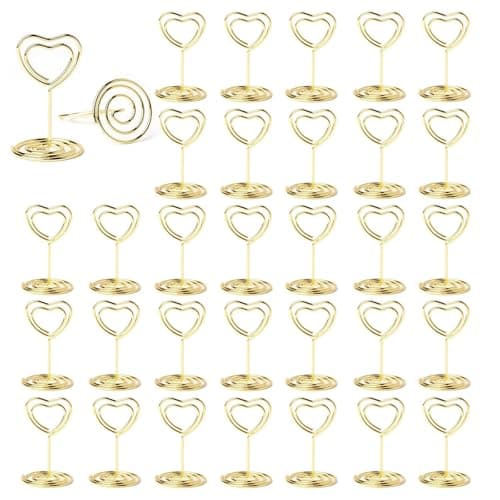 MisFun 30 Pièces Porte Nom Table, porte photo pince, porte photo sur pied, Porte Cartes de Table pour Mariages, Porte Numero de Table, pour Mariage Noël le Banquet de Fête Saint Valentin(Amour)
