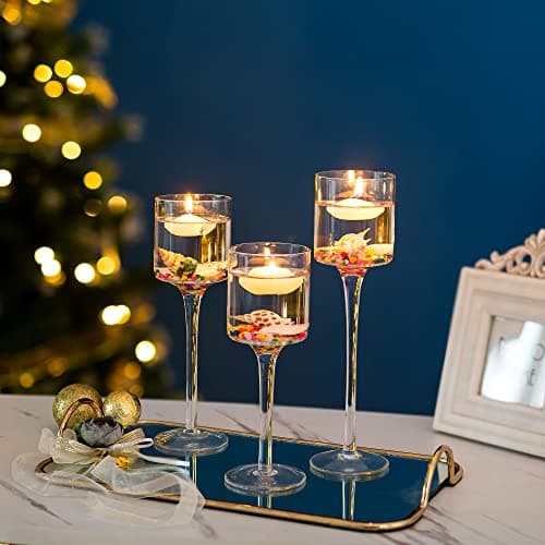 Sziqiqi 3 Pièces Bougeoir en Verre, Chandelier Support pour Bougies Piliers Chauffe-Plat Transparent, Moderne Candélabre Photophore pour Table Deco Salon Noel Maison Cadeaux de Mariage Fêtes