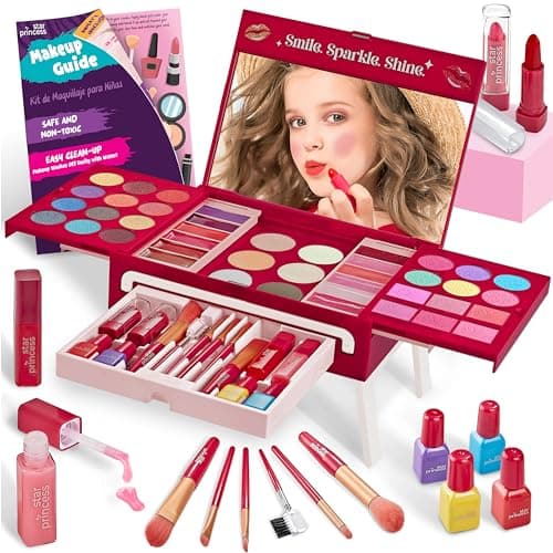 Star Princess Kit de Maquillage pour Enfants pour Filles – Kit de Maquillage Lavable Non Toxique pour Petites Filles – idée Cadeau d'anniversaire pour Filles âgées de 3, 4, 5, 6, 7, 8, 9, 10 Ans