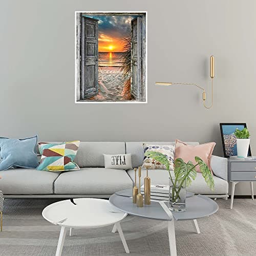 DCIDBEI fenetre Bord de Mer Diamond Painting 40x50 cm Peinture Diamant Paysage Bord de Mer Diamond Painting Paysage Bord de Mer Puzzle Diamant Adulte Plage Peinture au Diamant Coucher de Soleil