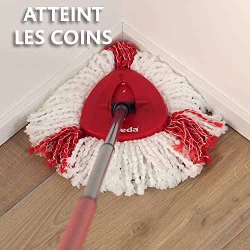 Vileda Turbo Balai avec Seau à pédale, Manche télescopique 85-130 cm, Balai à Franges avec essoreur Rotatif, Franges en Microfibres 2en1, Balai et Seau à pédale Gris