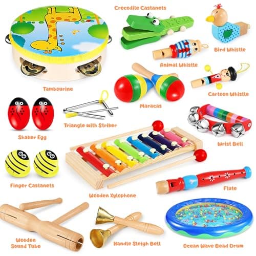 Jojoin 24PCS Instrument de Musique Enfant - Instrument de Musique Bebe avec Xylophone Tambour - Jouet Enfant Bebe 1 2 3 4 Ans - Jouets Musicaux pour Enfants - Cadeau Paques 2 3 4 Ans pour Fille Garçon