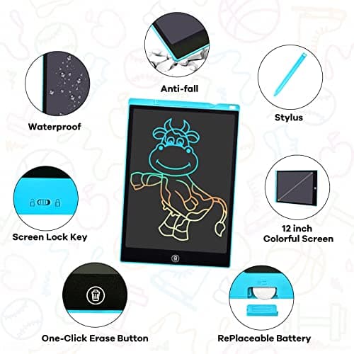 2 Pièces Tablette d'écriture LCD de 12 Pouces Coloré,Effaçable Et réutilisables,pour Filles de2 3 4 5 6 7 Ans Tablette Dessin Enfant,Jouet Educatif de Filles et Garçons, Cadeaux d'anniversaire Noël