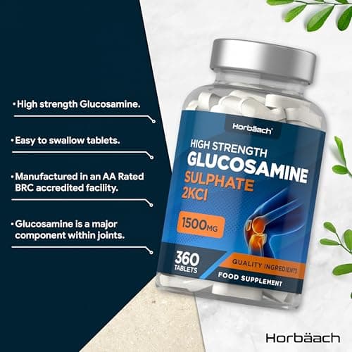 Glucosamine Sulfate 1500mg 2KCl | 360 Comprimés | Complément Alimentaire à Haute Dose | Glucosamine Sulphate Supplement | par Horbaach