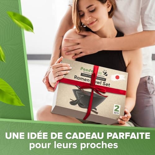 PandaBaw 2x Bol Ramen Japonais 1000ml [CERAMIQUE] - Set de Bol a Ramen de Haute Qualité - Japanese Ramen Bowl Set - Vaisselle Japonaise Traditionnelle avec Bol Soupe, Cuillère, Baguettes [+RECETTES]