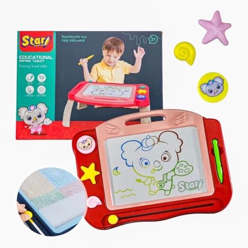Mauepersu Ardoise Magique Grande avec Pieds, Tableau de Dessin Magnétique Effacable, Table Dessin Magique Enfant, Jouets Éducatifs Cadeau d'anniversaire pour Garçons Filles Bambin 2-5 Ans (Rouge)