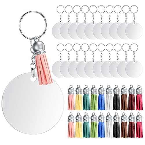 PIANKEKE 80 Pièces Acrylique Porte-clés Disque Glands Set, Cercle Pendentifs, Transparent Ronde Anneaux de Saut pour DIY