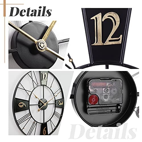 Yumyolk Horloge Murale Ronde, 60 cm, Silencieuse, Fonctionnement à Piles, Lunette Noire, Aiguilles Or, Chiffres Arabes Or