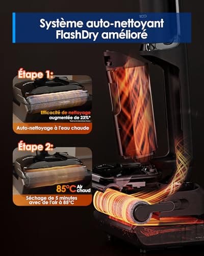 Tineco Floor One S7 Stretch Ultra Aspirateur Laveur, Aspirateur Balai sans Fil, Anti-emmêlage, Plat à 180°, Autonomie de 50 Minutes, Auto-Nettoyage Flashdry à 85°C, Nettoyage des Bords de Deux Côtés