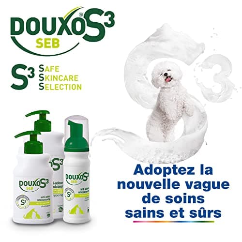 DOUXO S3 SEB Mousse Soin Anti-Odeur et séborégulateur sans rinçage, pour Chiens et Chats avec des pellicules, Poils Gras et Mauvaises odeurs, 150ml