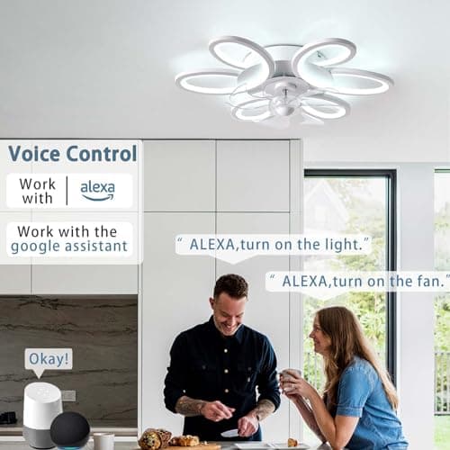 LED Ventilateur Plafond Avec Lumiere Alexa Silencieux Dimmable Fleur Lustre Ventilateur De Plafond Chambre Télécommande Réversible Lampe Ventilateur Intelligent Moderne 65cm Pour Salon, Cuisine
