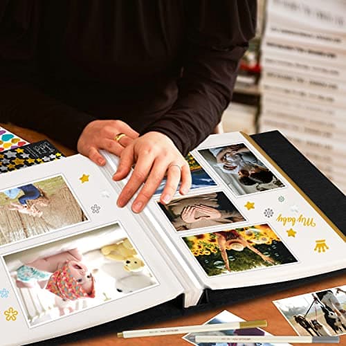Lanpn Album Photo Autoadhesif Scrapbooking, Album Photo Adhesif Magnétique en Lin avec stylos et Autocollants pour 10x15 13x18 cm A5 (Petites-20 feuilles/40 Pages, Beige)