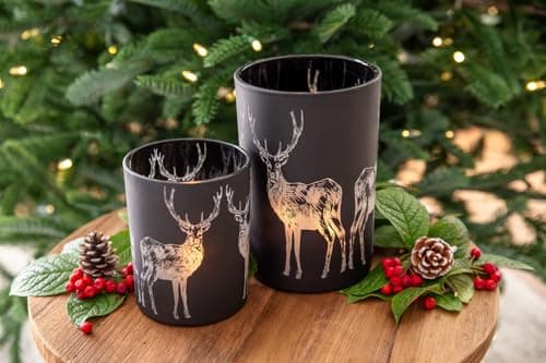 EDZARD Porte-Bougie sur Forme de cerf, Verre Noir, Hauteur 13 cm