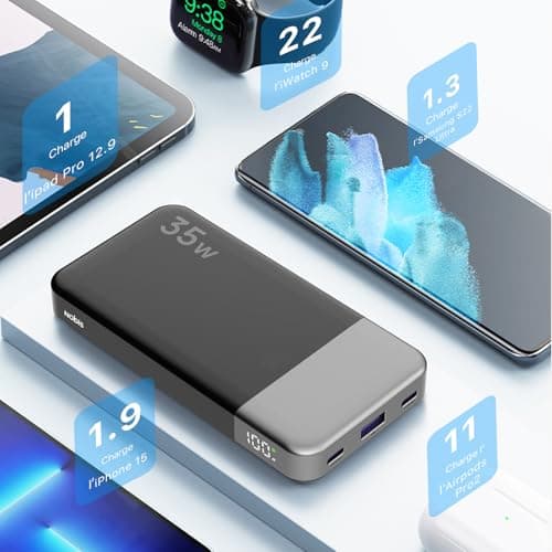 Nobis Chargeur Portable, 35W 10000mAh Power Bank Chargement Rapide, PD QC 4.0 Batterie d'affichage LED, USB C in/Out Chargeur de téléphone Portable pour iPhone iPad Android etc. (Noir)