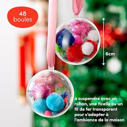 THE TWIDDLERS 48 Boules de Noël Transparentes à Remplir & Décorer (6cm) - Ornement de Sapin à Suspendre Personnalisé - Déco DIY pour Noël, Mariages, Anniversaires, Fêtes