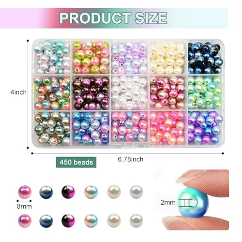 HIOQFR 450 Lot de Perles pour Bijoux Perle Nacre 8mm Perles pour Bracelet Rondes Grosse Perle de Couleur avec Trou Perles pour Collier Perles Artificielles Perles pour Fabrication Bijoux DIY