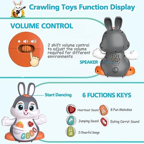 MOONTOY Musicaux Jouet Bebe 1 an Garçon Fille - Jouet Educatif Lapin Rampant avec Musique et lumière -Jeu d'Éveil Sensoriel Enfant 2 Ans,Cadeaux Précoces 6 7 8 9 12 18 24 Mois HA9991