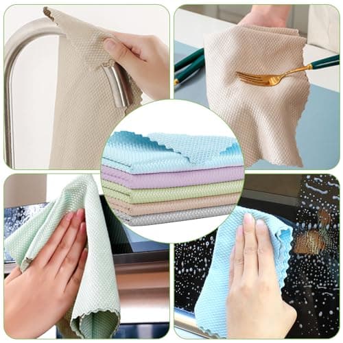 Pack de 10 Chiffon Microfibre de Nettoyage et Polissage en Microfibre de Haute Qualité, Non Pelucheux, Motif Écailles, pour Nettoyage Efficace et Sans Traces dans la Cuisine et la Maison, 25x25cm