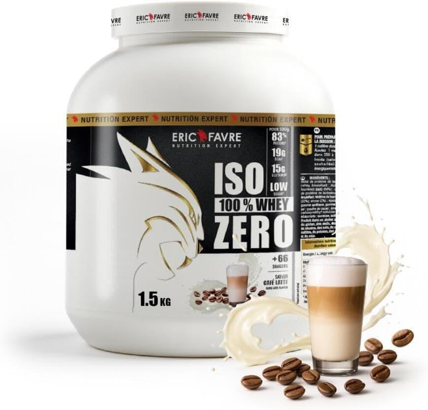 ISO WHEY ZERO 100% Pure Protéine - Pure Whey Protéine Isolate Savoureuse Pour Prise de Masse Musculaire - Assimilable Rapidement - 1,5kg - Saveur Café Latte - Eric Favre