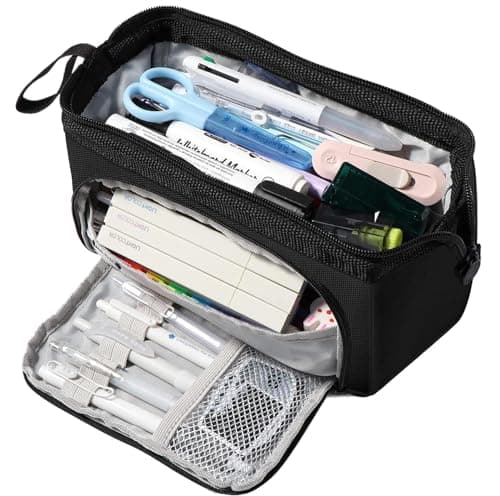 Diboniur Trousse à Crayons Scolaire Enfant, Grande Capacité avec 3 Compartiments, Papeterie Aesthetic Fourniture Scolaire Trousse Organisateur (Noir)