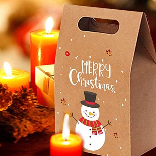 12 Pièces Boîtes Cadeau de Noël en Papier Kraft, Boite Cadeau Noel Vide, avec le père Noël, le Wapiti, le Bonhomme de Neige, le Motif de Pingouin, pour les Cadeaux de Bonbons de Fête de Noël