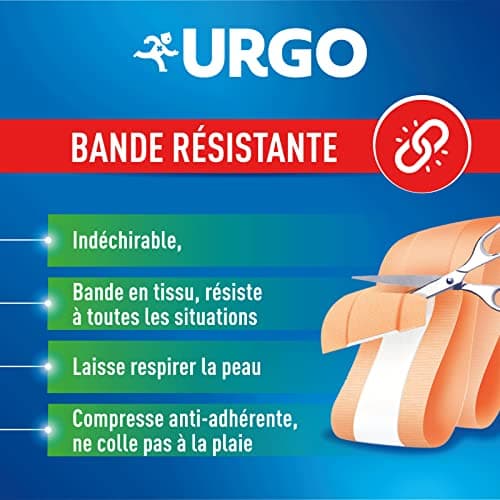 Urgo - Bande à Découper Résistant Bande en Tissu Compresse Anti-Adhérente 1 m x 8 cm, Bleu, 1 x 0.08 m (Lot de 1)