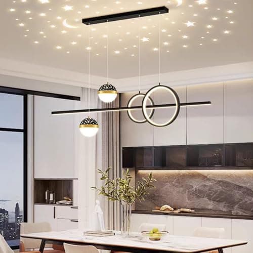Aleaty Table à manger LED suspension dimmable LED suspension moderne suspension hauteur réglable Designer suspension réglable à distance dimmable suspension (noir, 80cm)
