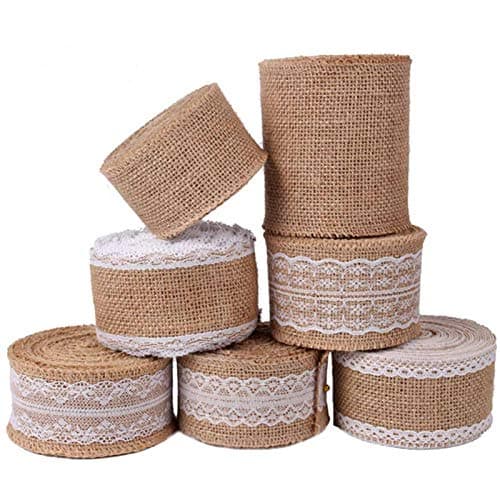 DAHI Lot de 7 rouleaux de ruban en toile de jute naturelle Ruban Hessois14 m ,Vintage Toile de Jute Naturelle- artisanat,Ruban de jute vintage, mariage, fête, Noël