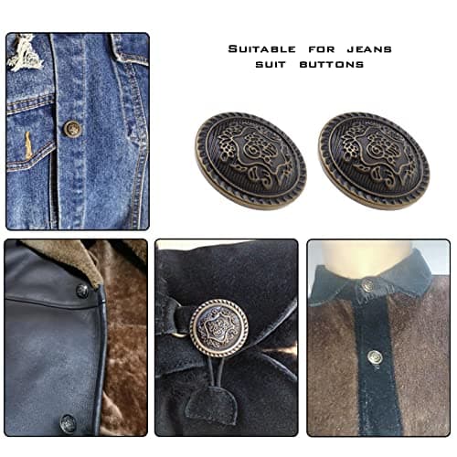 ECSiNG 12pcs Gravé Boutons Bronze Antique avec Tige Ronde Couture Boutons Décoration pour Vêtement DIY Artisanat Manteaux Veste Coupe-Vent Pantalon 25mm