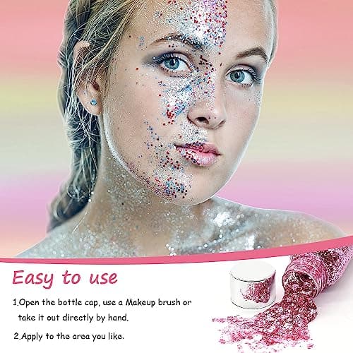 10 bouteilles de paillettes fluorescentes pour visage, corps et cheveux. Idéal pour festivals et maquillage scintillant. Longue tenue, facile à appliquer pour femmes et hommes
