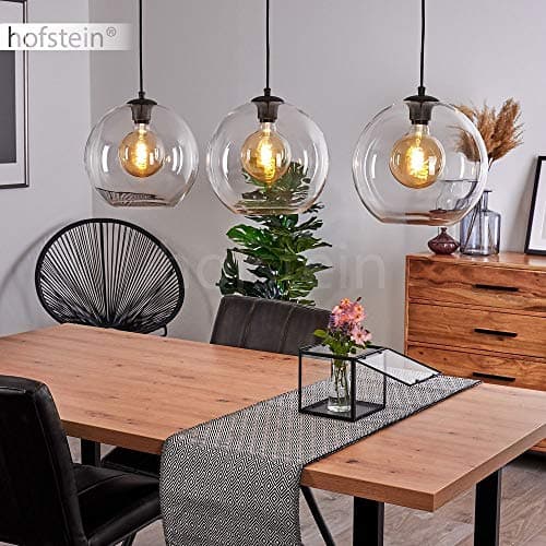 Suspension Minhe en métal noir et verre, lampe pendante vintage idéale dans un salon rétro, hauteur max. 153 cm, pour 3 ampoules E27, ampoule(s) non incluse(s)