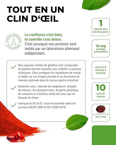 Astaxanthine 12 mg Depot - 150 capsules softgel - A partir de microalgues Haematococcus Pluvialis pures - Biodisponibilité optimisée avec de la vitamine E et de l'huile d'olive