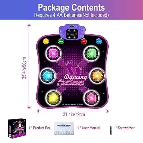 Aucrsozk Enfants Tapis de Danse pour 3 4 5 6 7 8+ Ans Filles avec Bluetooth, Musique Tapis Danse avec 6 Flèches de Lumière LED, Électronique Dance Mat avec Volume Réglable pour Cadeaux de Vacances