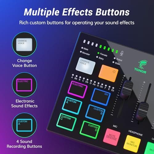 TONOR Ensemble D'équipements de Podcast, Interface Audio USB et Microphone Dynamique XLR, Kit de Podcast avec Mixeur audio RGB, Parfait pour L'enregistrement, La diffusion, Le streaming et Les Jeux