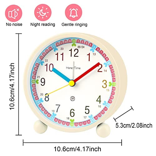 Ayybboo Réveil Enfant Garçon Fille, Réveil Matin Silencieux sans Tic-Tac, Original Analogique Alarme Lumineux Snooze Réveil Chevet (coeurblanc)