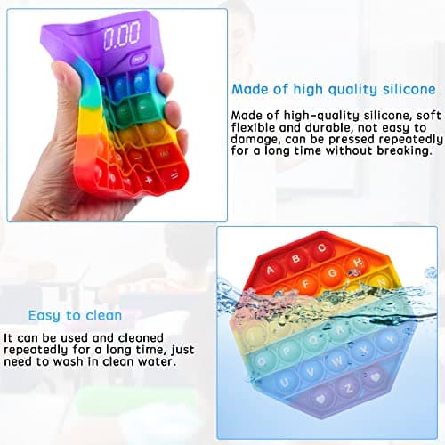 LAPONO Pop It Fidget Toys Popit Push Bubble Poppers Silicone de Première Qualité Couleur Arc en Ciel Jouet Sensoriel pour Soulager Le Stress d'adulte Enfant Presser Jeux Octogone avec Chiffres