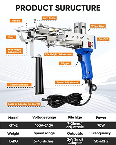 BESGEER Rug Tufting Gun Set with Trimmer, Tufting Machine Cut Pile and Loop Pile Start Kit, Tufting Kit Complet, Pistolet Tufting,Pistolet Touffeter, Kit Pistolet à Touffeter avec Tondeuse