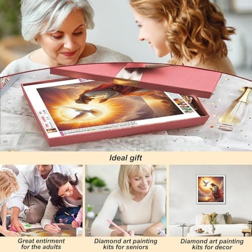 Peinture Diamant 5D DIY Jésus Adultes, Kit DIY Peinture à Diamant Complet, Strass ronds en cristal Broderie artistique, jesus diamond paintingpour Débutants, Décoration murale Cadeau (30x30 cm)