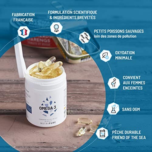 Omega 3 3000mg | Complément Alimentaire Défense | Huile de Poisson labélisée | Haute Concentration en EPA et DHA | Hautement Biodisponible | 90 gélules | Cure de 1 mois | Made in France | Nutripure