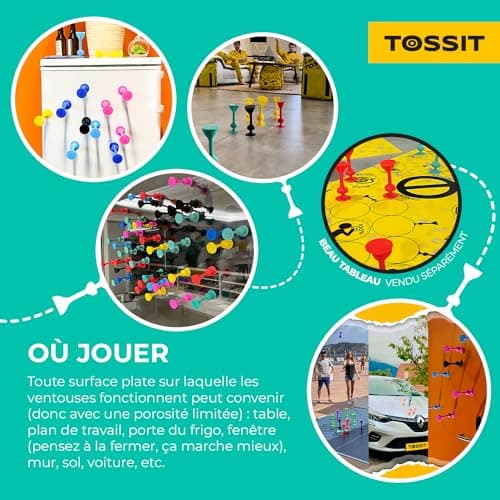TOSSIT Jeu fléchette Ventouse, pétanque intérieur extérieur pour Sol et Mur, Silicone Puissant et Durable, Bleu Jaune