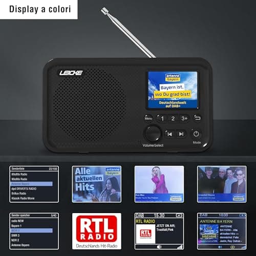 LEICKE Radio portátil Dab+ Con Bluetooth 5.0, Radio Dab/Dab+ y FM, Pantalla a Color de 2,4 Pulgadas, Radio de Cocina Con Cable, batería de 4000 mAh, conexión MicroSD/TF/AUX, Funciones de Alarma