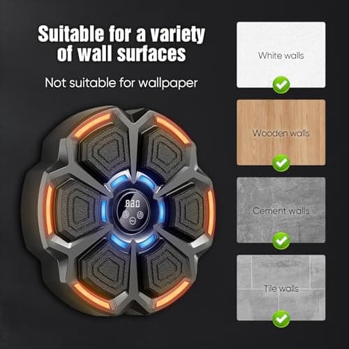 Machine de Boxe Musicale, Smart LED, Bluetooth, avec Gants de Boxe, Cible de Boxe Murale, 9 Modes de Vitesse et Mode de comptage pour Adultes et Enfants (Gants A)
