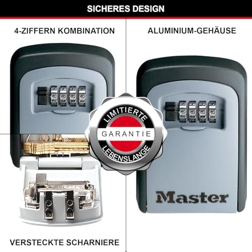 Master Lock Boite a clef sécurisée, Fixation murale, Extérieur, 11.9 x 8.5 x 3.6 cm, Gris/Noir