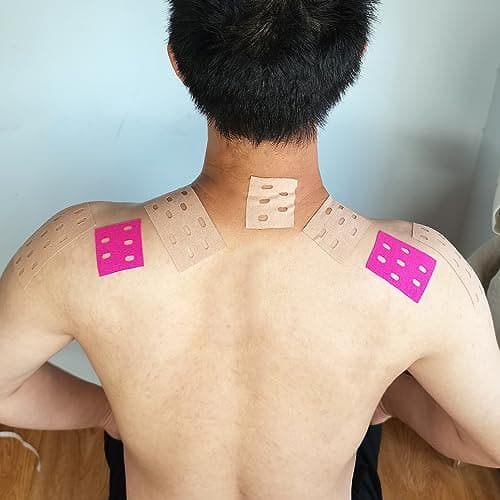 2 Rouleaux Bande Kinesiologie - Perforée Bande Muscle Sport Strap Bandage Autoadhésif Etanche Elastique Kinesiotape Bodytape 5 cm x 5 m Rouge Beige