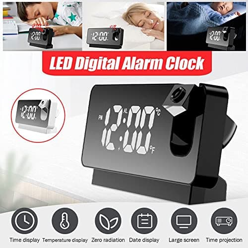SPORTARC Radio-réveil numérique projecteur projection snooze double réveil radio minuterie USB convertible S282 Horloge numérique électronique silencieuse Noir