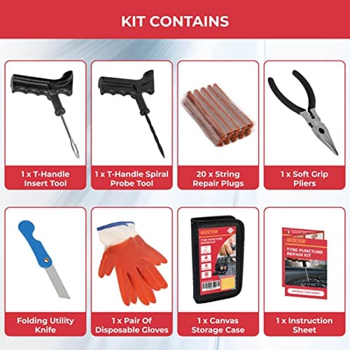 GADLANE Kit Reparation Pneu À Plat De Crevaison sans Chambre À Air Outils De 7 Pièces pour Camion De Moto De Voiture Automatique d'urgence VTT Jeep Tracteur