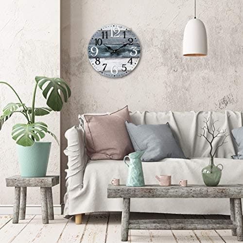 Rebecca Mobili Horloge Murale, Blanc Gris Bleu, Bois MDF, Style Vintage, pour la Cuisine Salon - Dimensions Ø 33,8 cm x P 4 cm - Art. RE6462