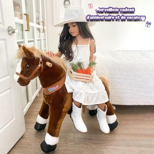 PonyCycle Authentique Cheval Monter sur des Jouets Trottinettes pour Enfants (avec Frein et Son / 76cm Hauteur/Taille 3 pour Les 3 à 5 Ans) Ride sur Cheval Brun Modèle Ux324
