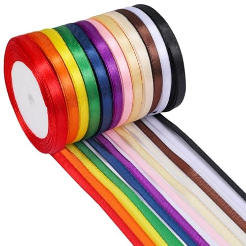 ihaspoko Ruban Satin, 12 Couleurs 6mm Ruban Tissu pour Bricolage Art & Artisanat, Emballage Cadeau, Ballons, Nœuds, Décoration de Mariage (22m/Rouleau)