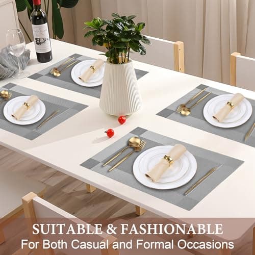 Gucass Lot de 8 Sets de Table Lavable, Sets de Table Plastique PVC, Tissé Lavable Napperons Résistant à Chaleur Antidérapant, pour Cuisine Table à Manger, Facile à Nettoyer et Stocker(45x30cm, Gris)